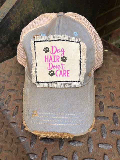 Rescue All The Dogs Distressed Patch Trucker Hat Sky Blue