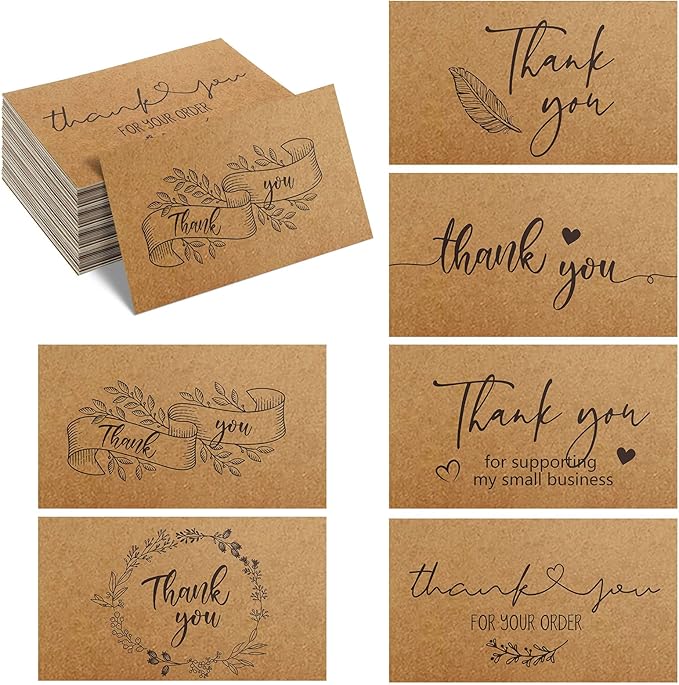 180 Pcs Thank You Cards Small Business 6 Design Mini Thank You for Supporting Card Greeting Gift for Your Order Shopping, 2 x 3.5 Inch Bulk Brown Kraft Note Card for Retail Store,Wedding,Wedding