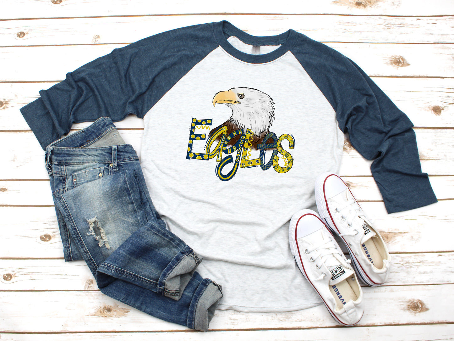 Navy Eagles Mascot Raglan